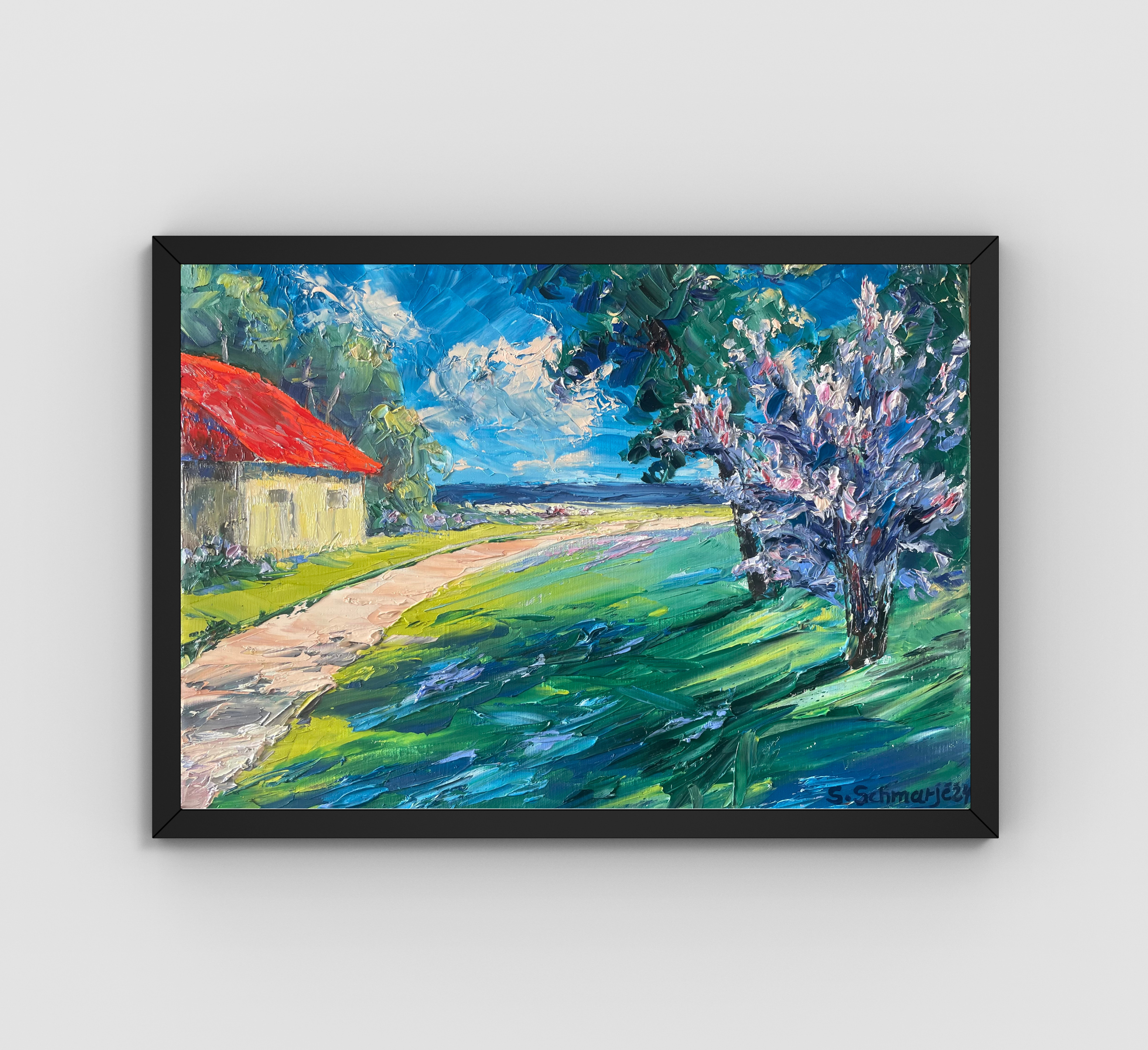 Haus am Meer gespachtelt, Ölgemälde auf Leinwand, 30x40cm