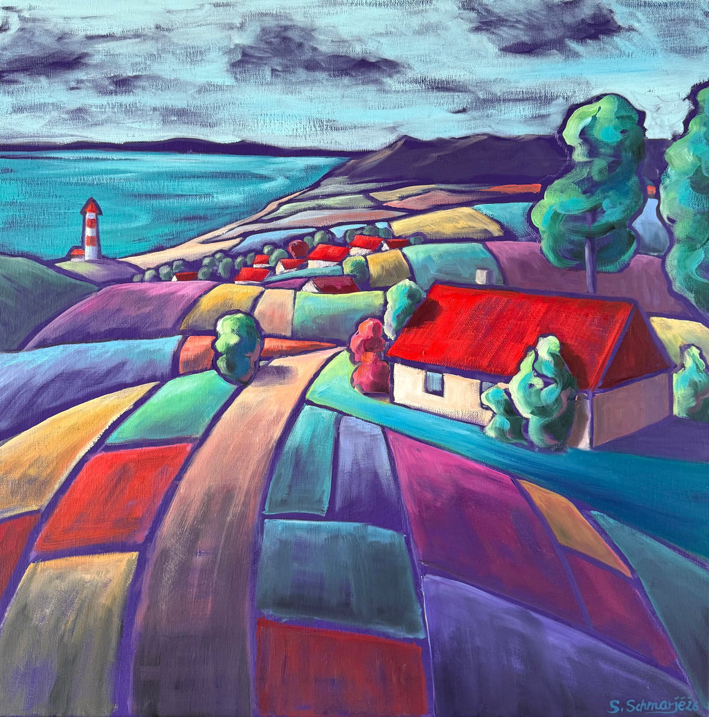 Haus an der Küste, Ölbild auf Leinwand, 60x60cm