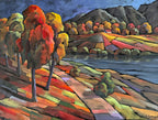 Herbstliche Landschaft am See, Ölbild auf Leinwand, 60x80cm