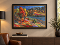 Herbstliche Landschaft am See, Ölbild auf Leinwand, 60x80cm