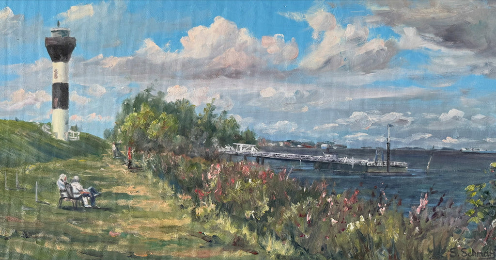 Leuchtturm Twielenfleth, Ölgemälde auf Leinwand, 30x60cm