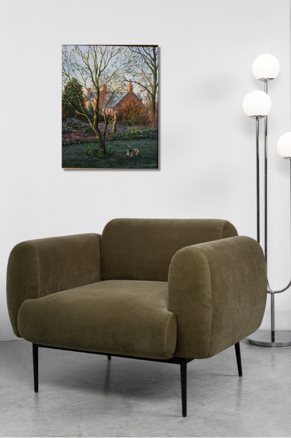 Beagle vor englischem Landhaus, Ölgemälde auf Leinwand 50x40cm