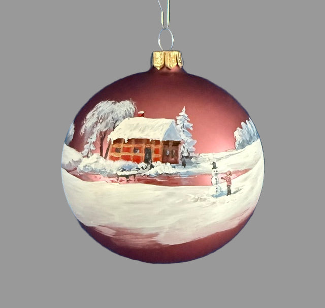 Weihnachtsbaumkugel - Bergchalet am See, Altrosa 10