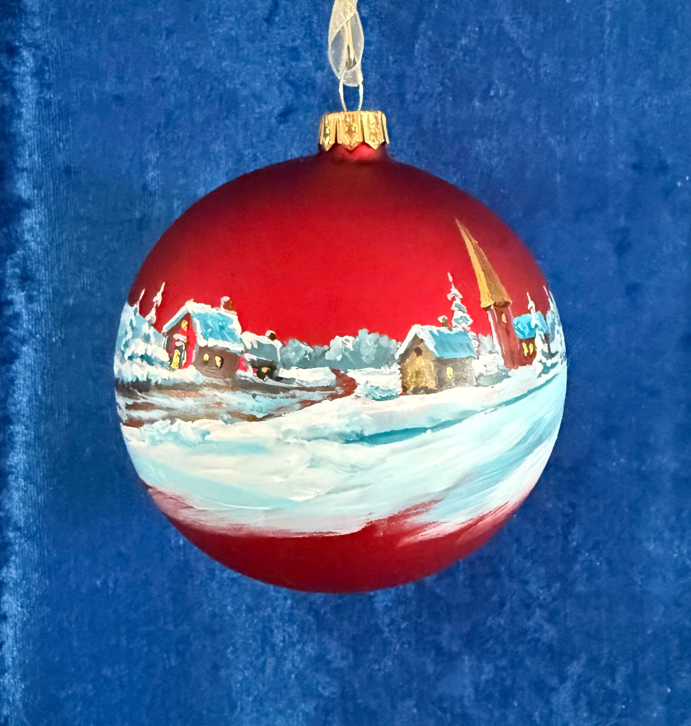 Tannenbaumkugel, Nostalgisches Bergdorf, Rot 10cm