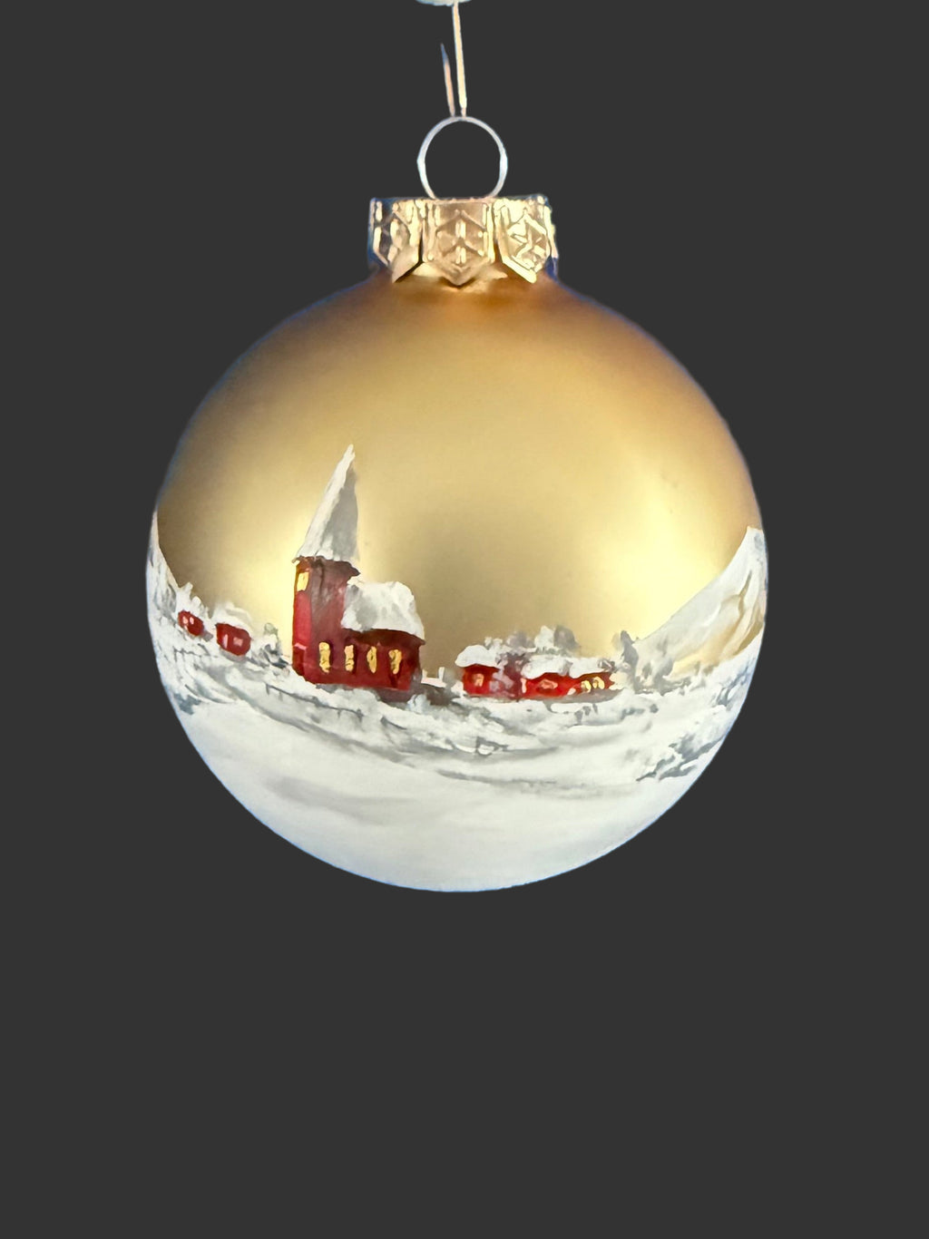 Tannenbaumkugel - Dorf in Berglandschaft, Gold 8