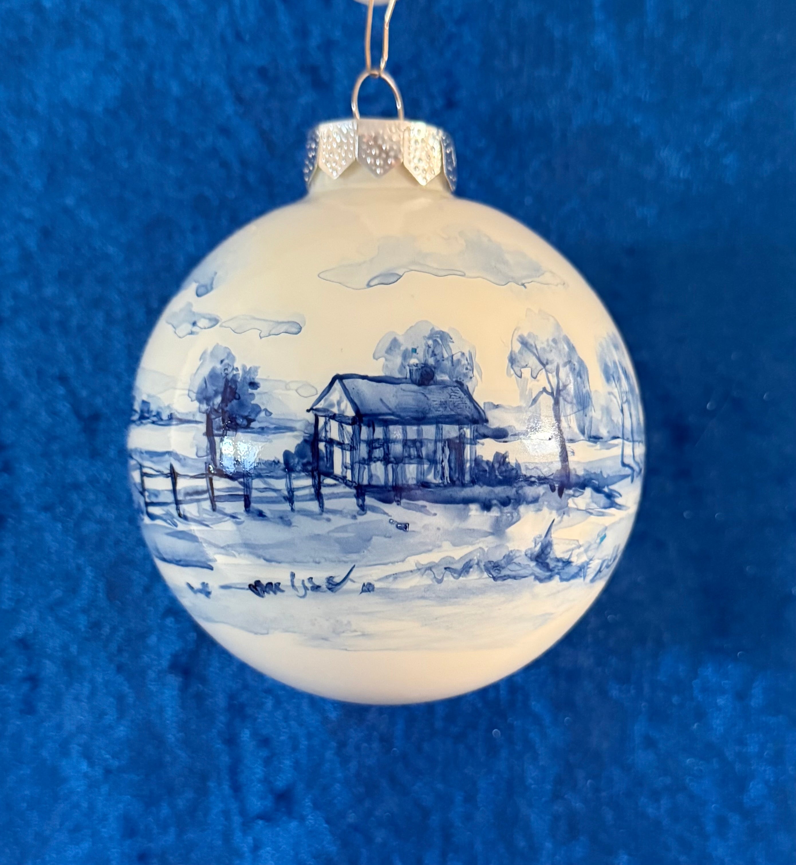 Tannenbaumkugel, Fachwerkhaus in den Bergen nach Delfter Art 10 cm