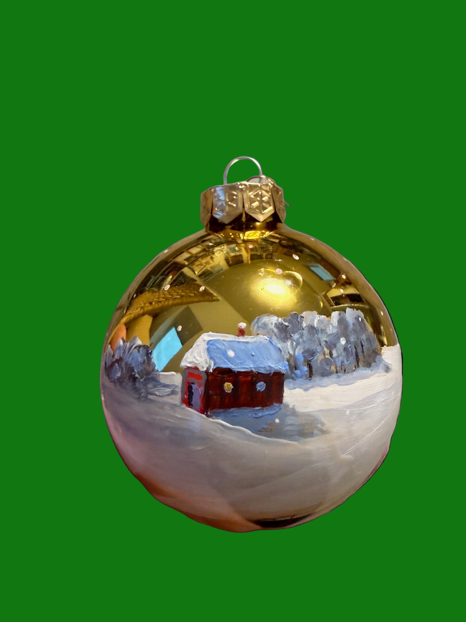 Tannenbaumkugel "Goldene Winteridylle" 8cm, Glas Gold