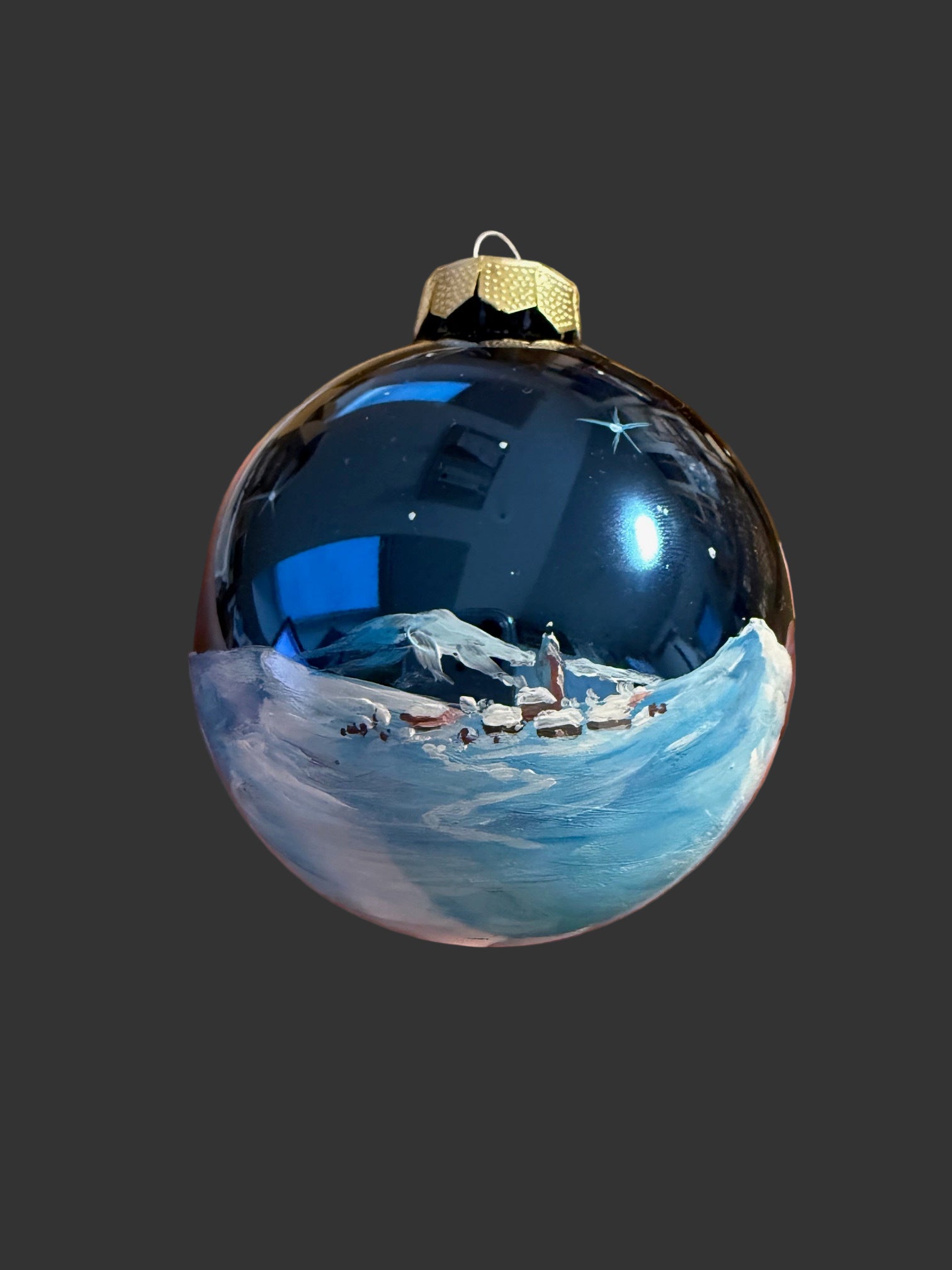 Tannenbaumkugel "Schneelandschaft mit Flusslauf" 8cm, Glas