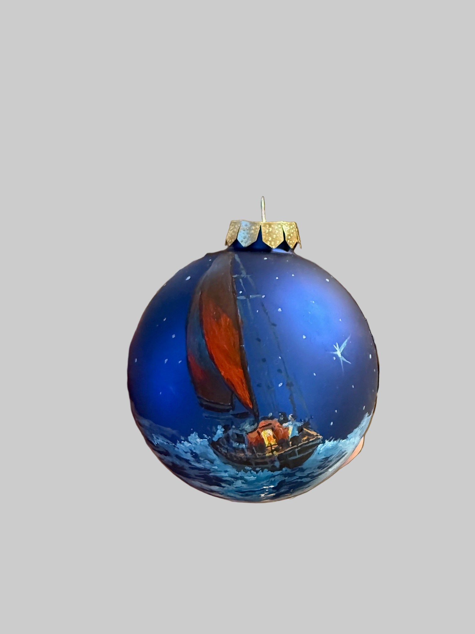 Tannenbaumkugel, "Segelboot"  10 cm, Glas Mattblau