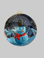 Tannenbaumkugel "Bergdorf und Schneemann", 15 cm Kunststoff, Blau