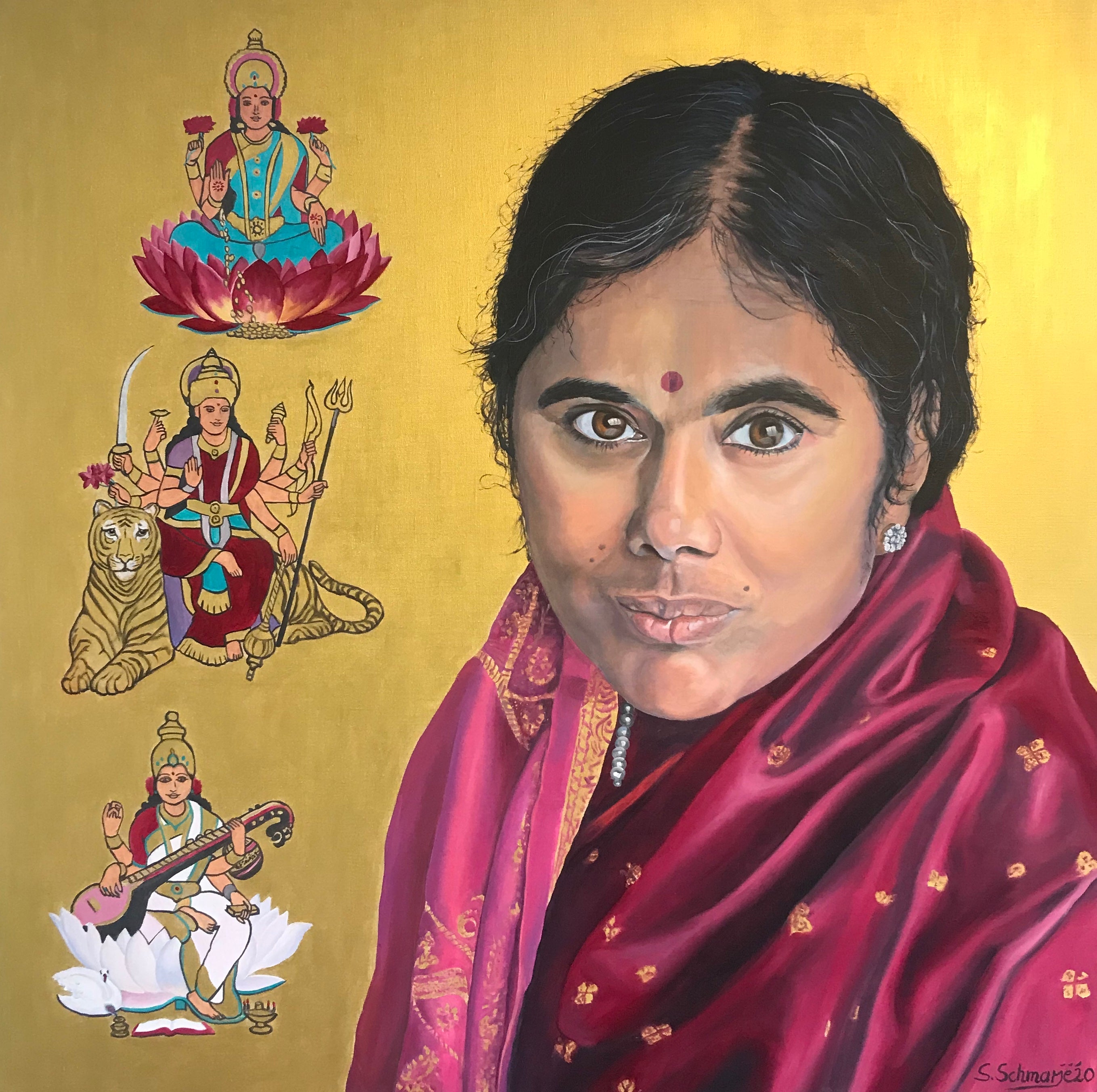 "Mutter Meera", Öl-/Acrylbild auf Leinwand, 100x100cm