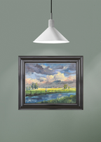 Junge angelt am Fluss, Ölgemälde auf Leinwand, 18x24cm