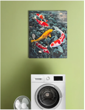 Kois im Wasser, Ölgemelde 100 cm x 80 cm