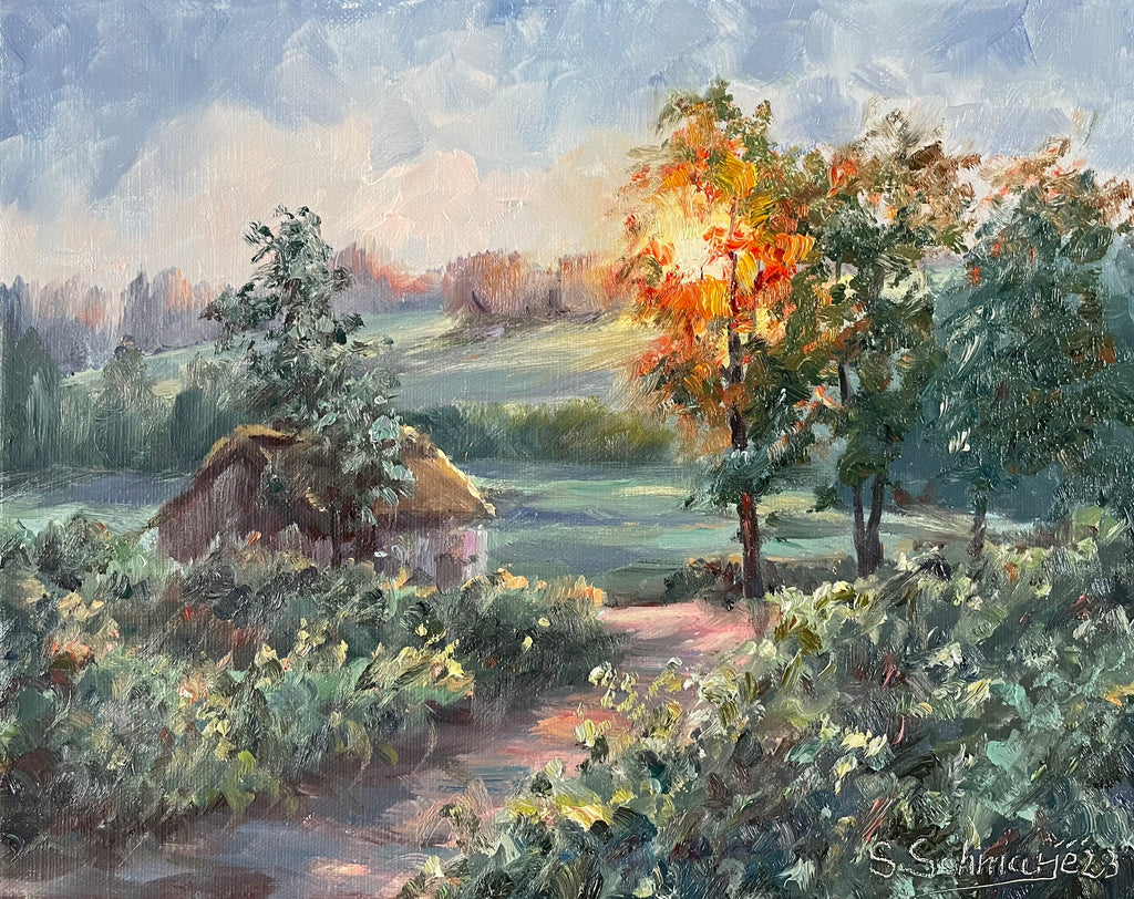 Kate bei Sonnenaufgang, Ölgemälde auf Leinwand, 24x30cm