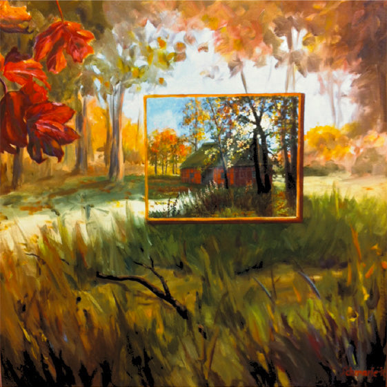 Kate im Wald, Bild im Bild in Öl, 80 cm x 80 cm