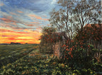 Sonnenuntergang am Feldrand, Ölgemälde auf Leinwand gespachtelt, 60x80cm