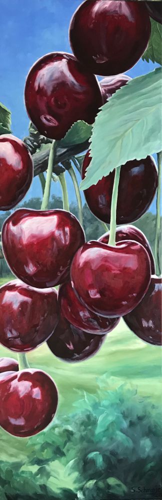 Kirschen, Ölgemälde 150 x 50 cm