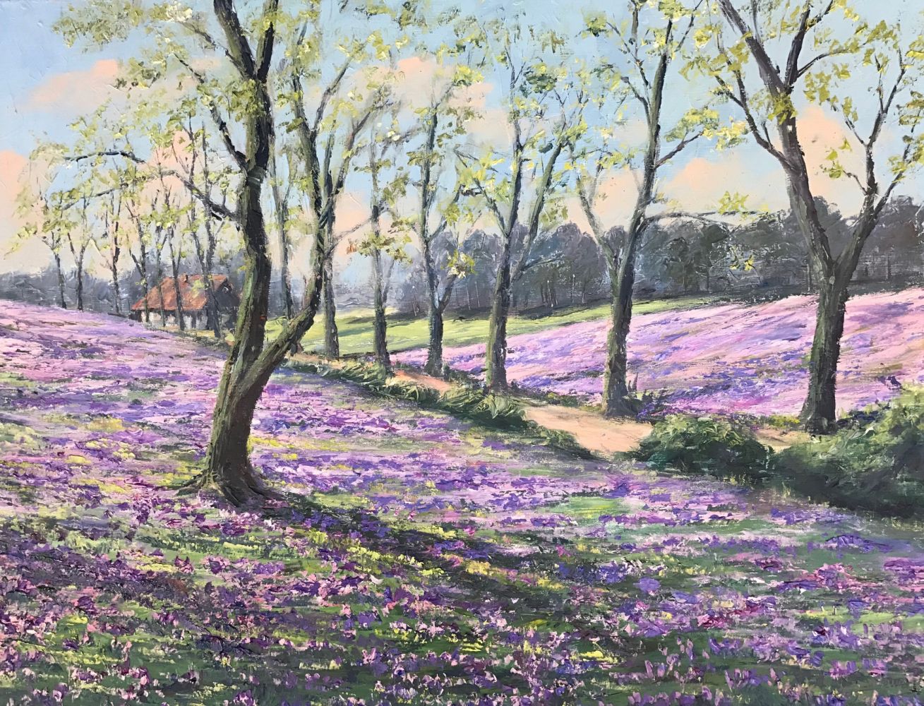 Krokusse, Ölgemälde, gespachtelt, 70 x 90 cm