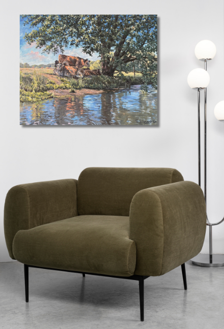 Stade, Kühe auf Schwingewiesen, Ölgemälde auf Leinwand 40x50cm