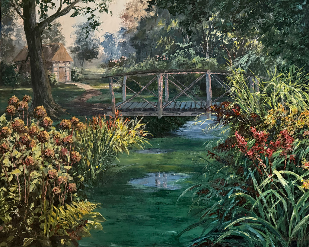 Landschaft mit Brücke, Ölgemälde 80 x 100 cm