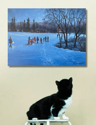 Laternelaufen, Ölgemälde 30x40 cm