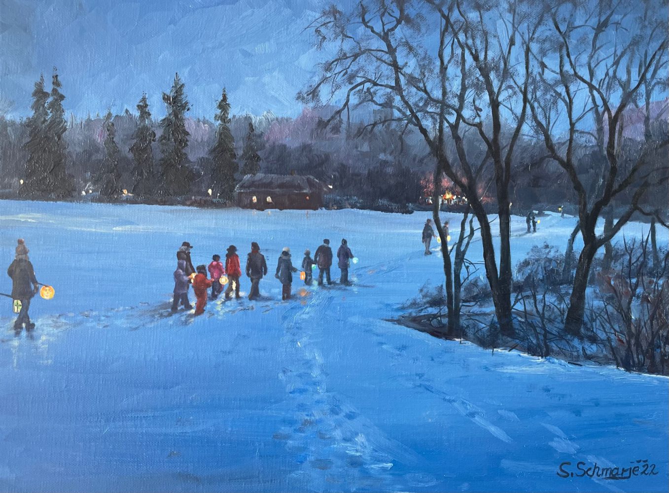 Laternelaufen, Ölgemälde 30x40 cm