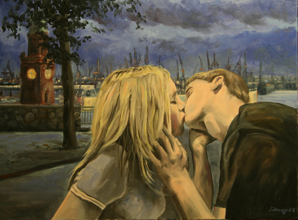 Erster Kuss in Hamburg, Ölgemälde auf Leinwand, 60x80cm