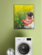 Mädchen auf Blumenwiese, Ölgemälde 120 cm x 100 cm