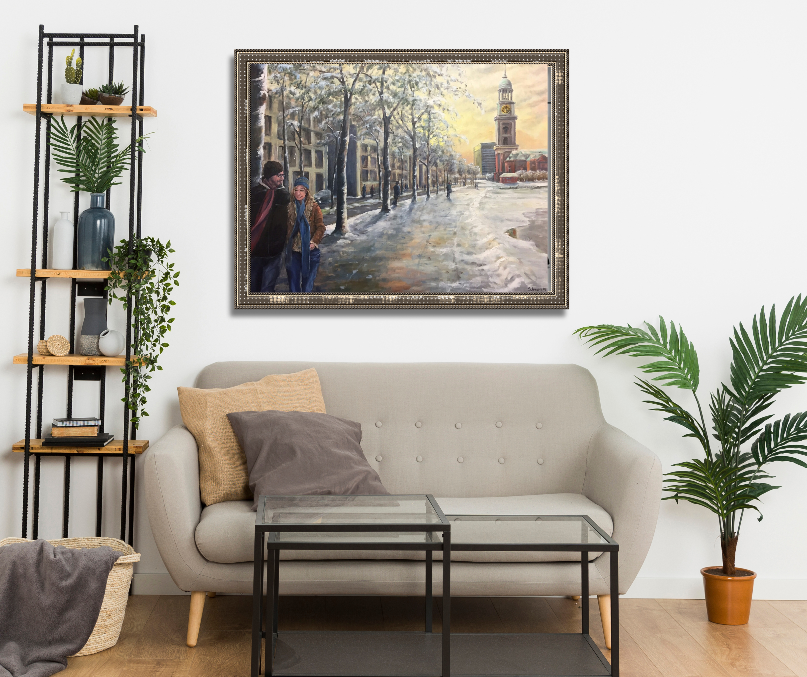 Hamburger Michel im Winter, Ölgemälde auf Leinwand, 80x100cm