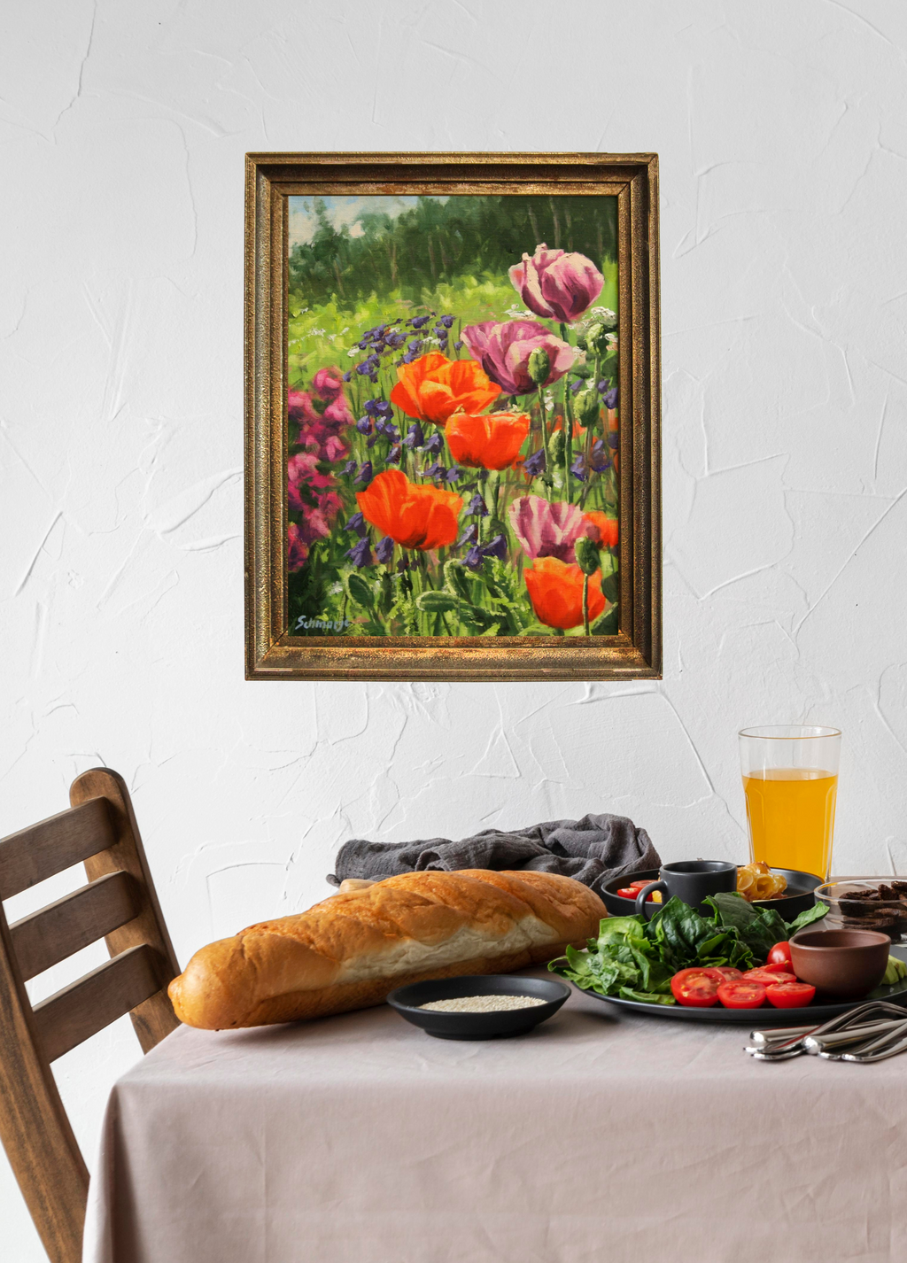 Mohnblumen auf Wiese, Ölgemälde auf Leinwand, 40x30cm