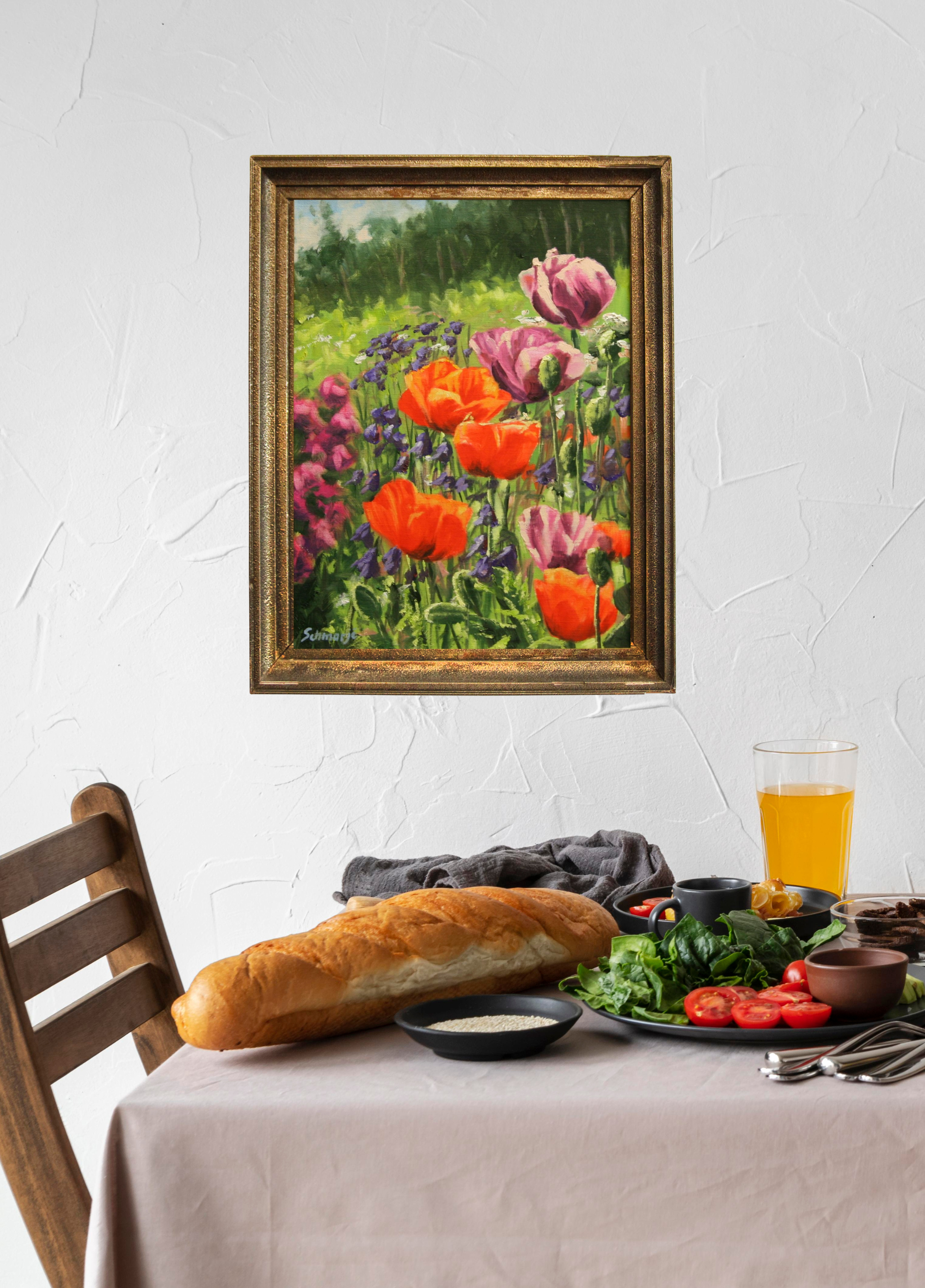 Mohnblumen auf Wiese, Ölgemälde auf Leinwand, 40x30cm