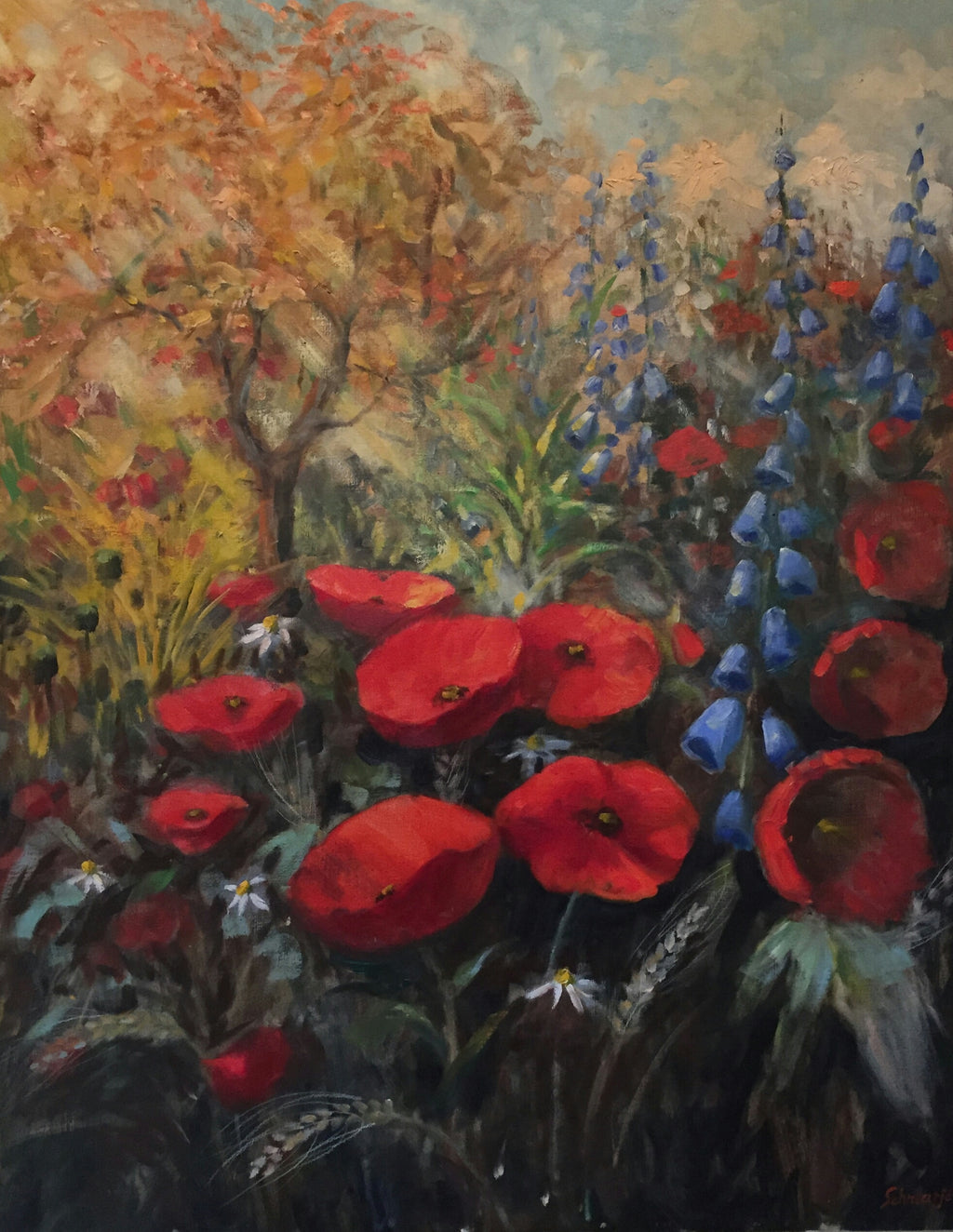 Mohnblumen und Fingerhut, Ölgemälde auf Leinwand, 100x80cm
