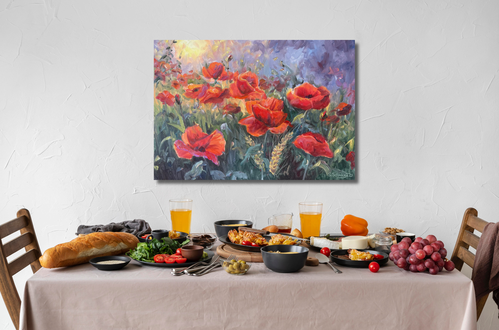 Mohnblumenwiese, Ölgemälde 45 x 64 cm