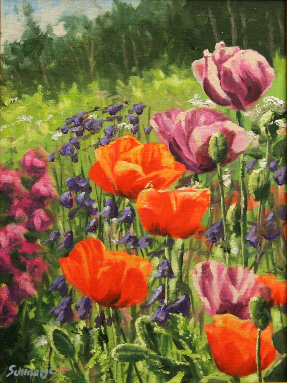 Mohnblumen auf Wiese, Ölgemälde auf Leinwand, 40x30cm