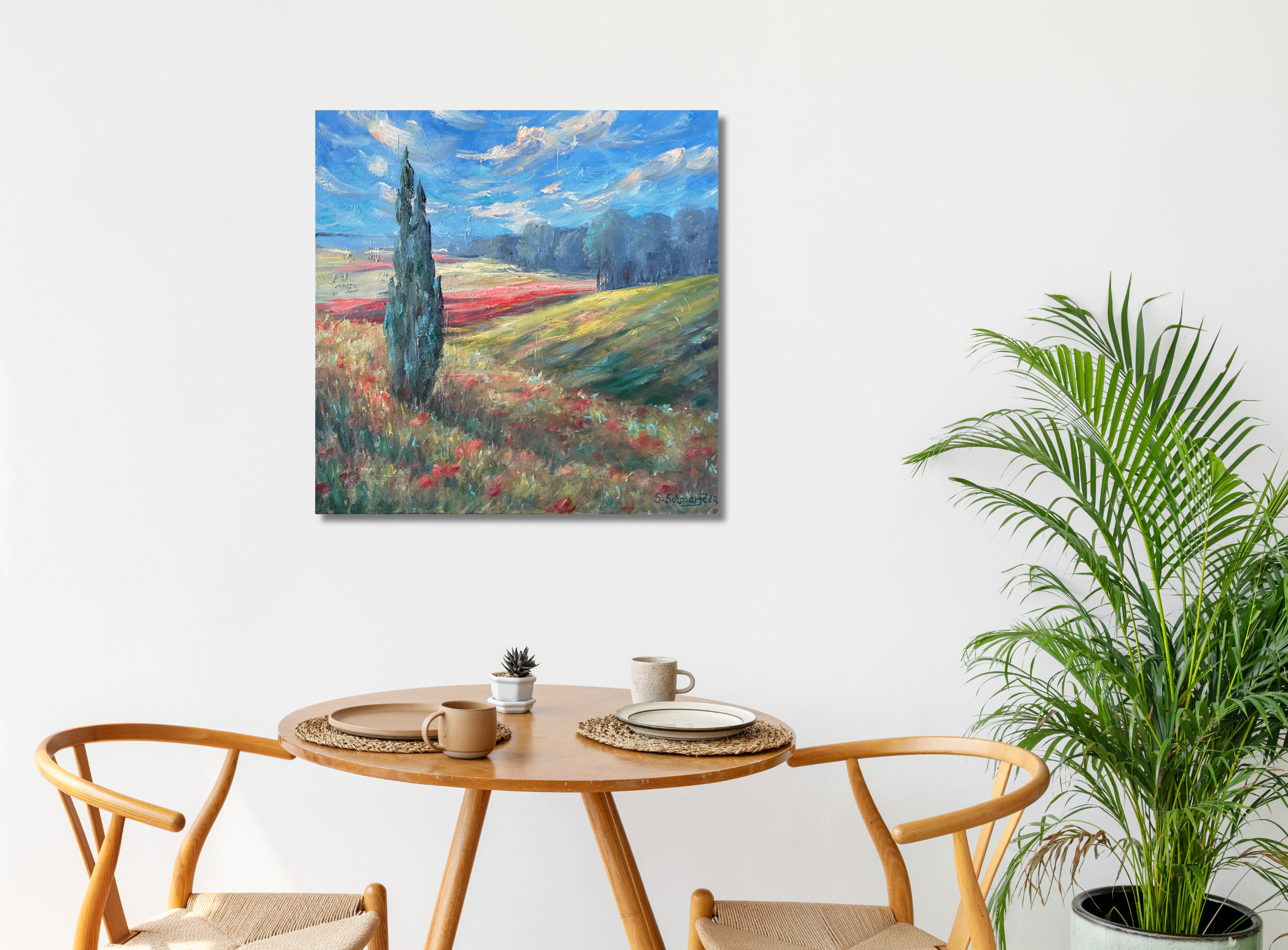 Mohn in der Toskana, Ölgemälde auf Leinwand, 60x60cm