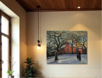 Winterlandschaft nach Pissarro, Ölgemälde 50 x 60 cm