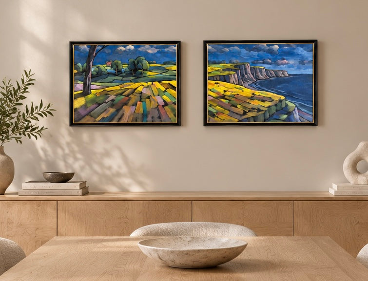 Raps an der Ostsee, Ölbild (2-teilig), 40x100cm