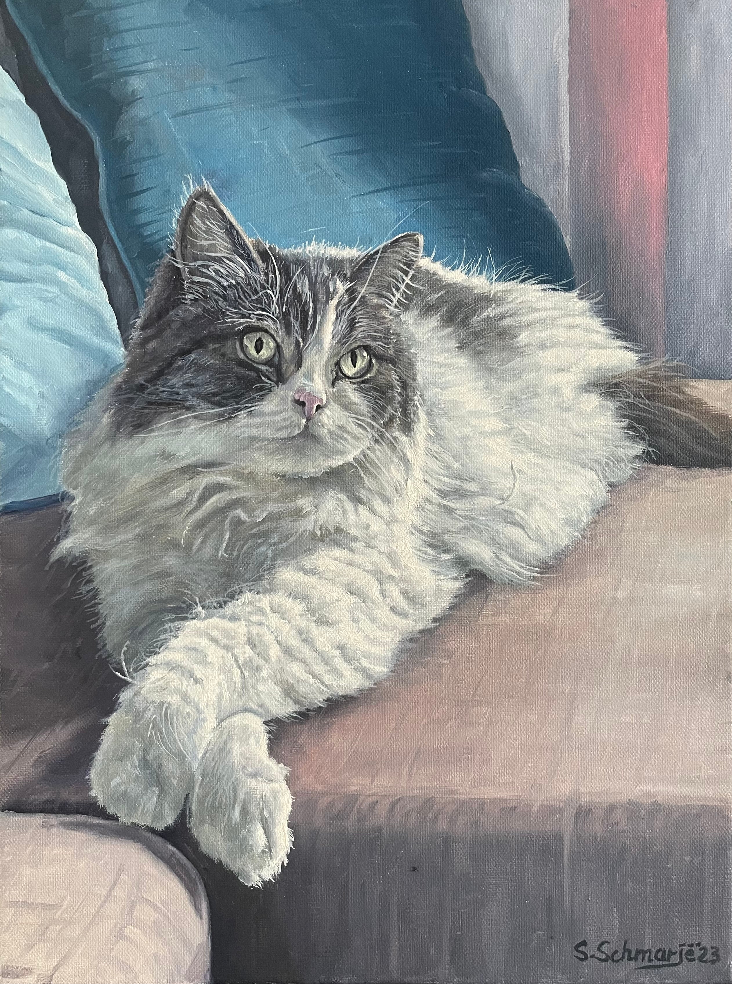 Die Katze namens "Rose", Ölbild auf Leinwand, 40x30cm