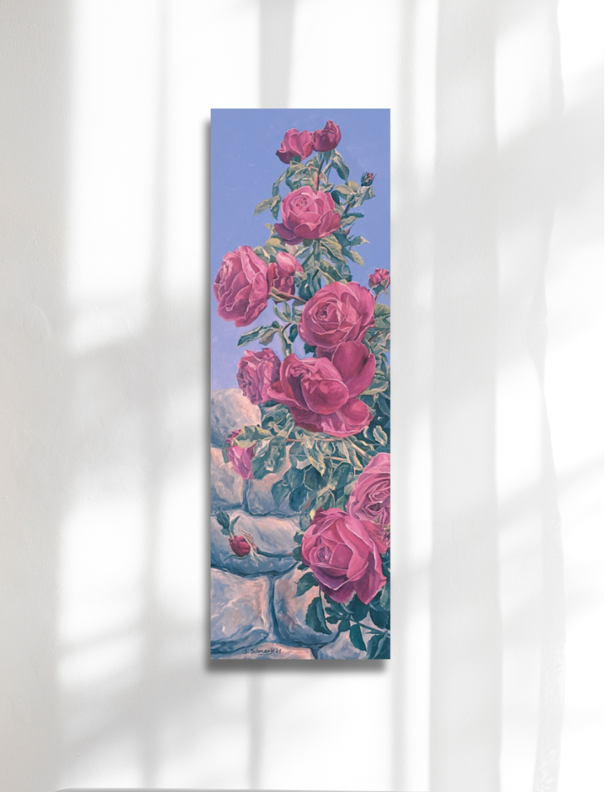 Rosen in Pink,  Ölgemälde 150 x 50 cm