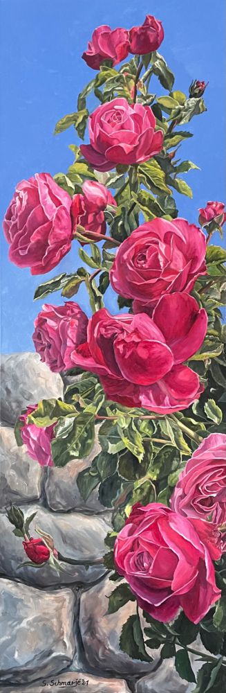 Rosen in Pink,  Ölgemälde 150 x 50 cm