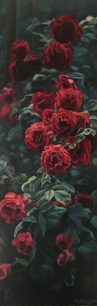 Rote Rosen, Ölgemälde 150 x 50 cm