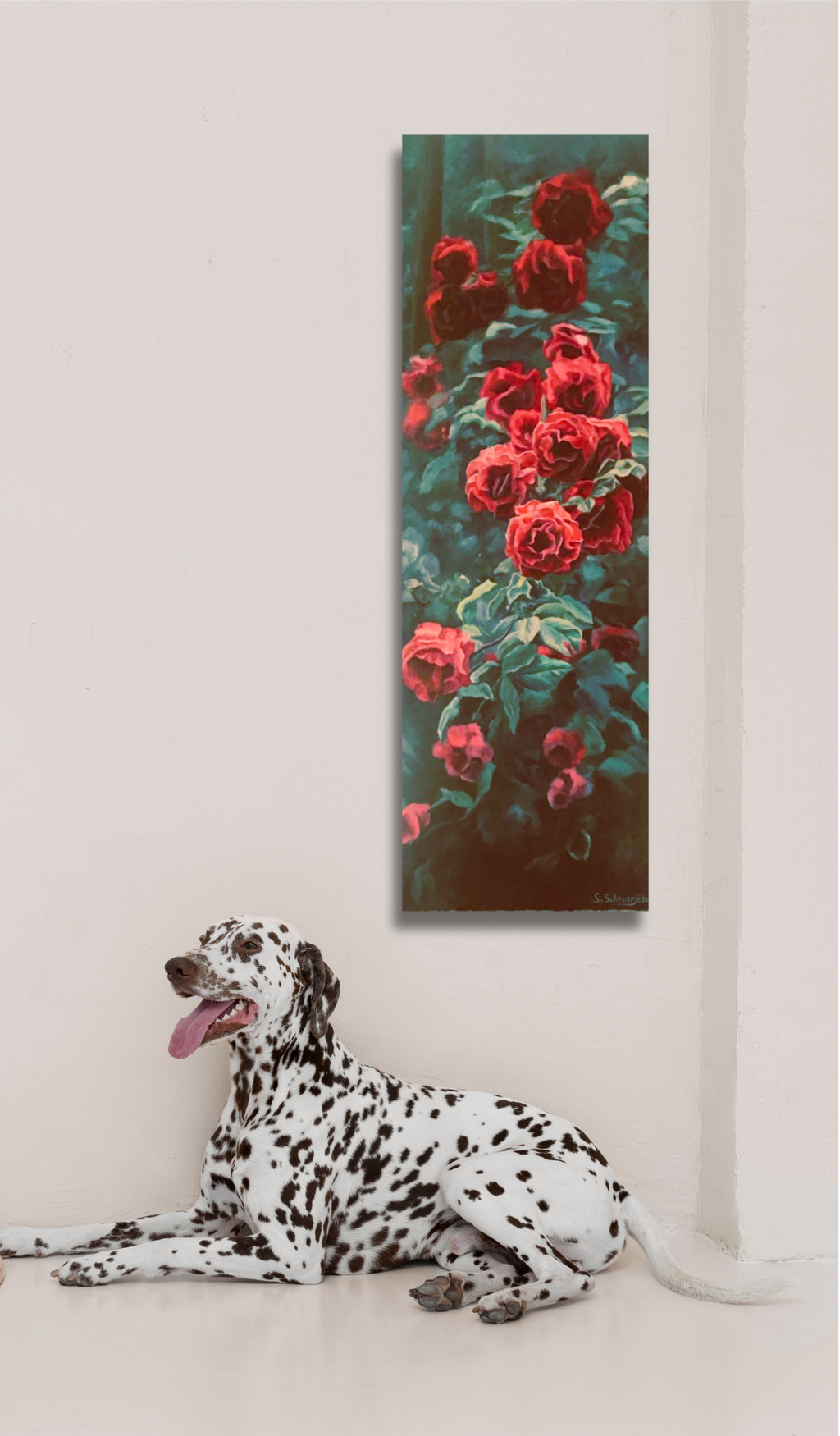 Rote Rosen, Ölgemälde 150 x 50 cm
