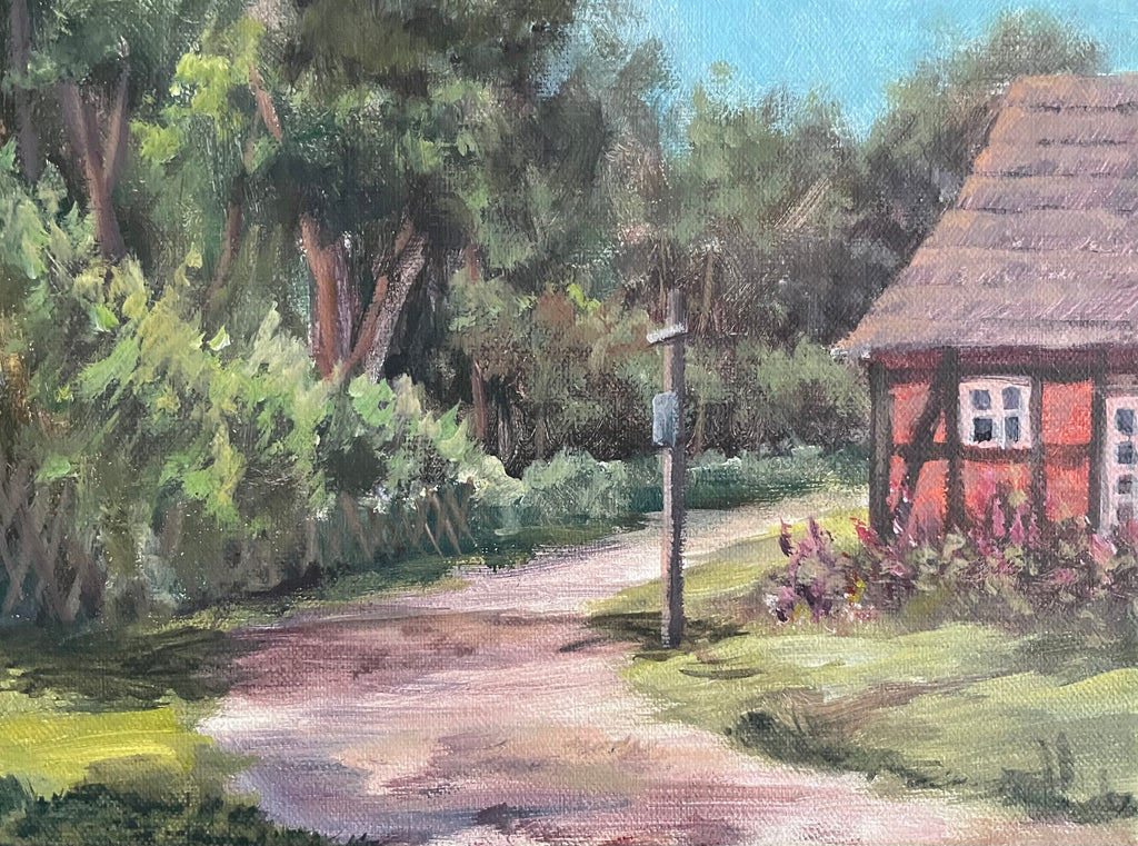 Kate bei der Kutscherscheune am Schaalsee, Acrylgemälde, 18x24cm