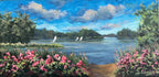 Segelboote auf Schaalsee von der Kutscherscheune, Acrylgemälde auf Leinwand, 20x40cm