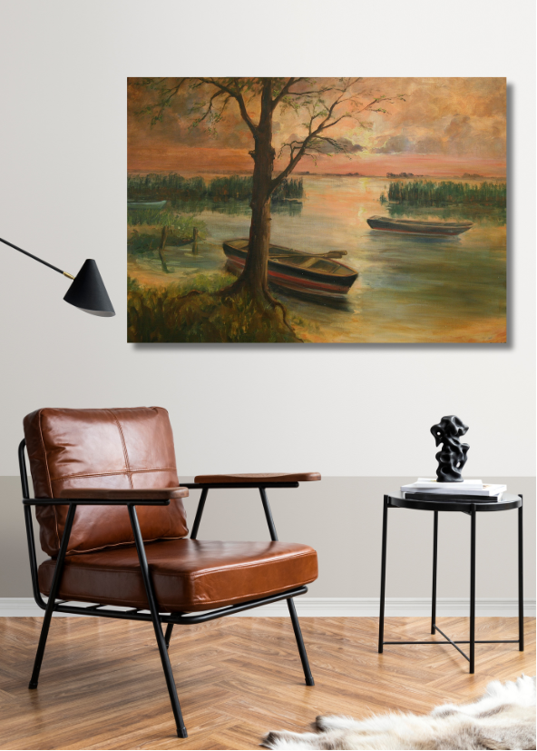 Ruderboote auf Schaalsee, Ölgemälde auf Leinwand 70x100cm