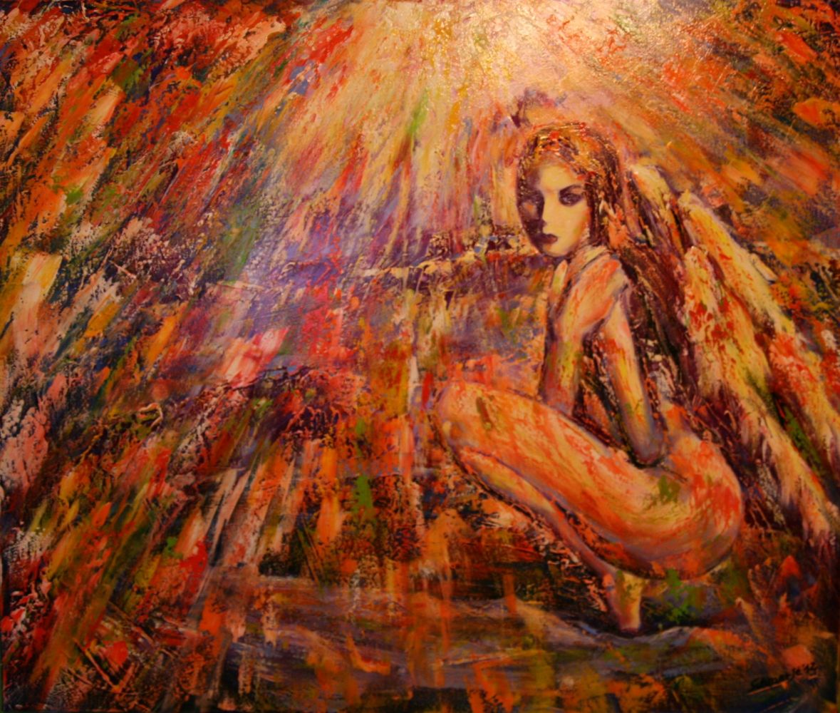 "Schutzengel 1" Gemälde gespachtelt, 100 cm x 120 cm