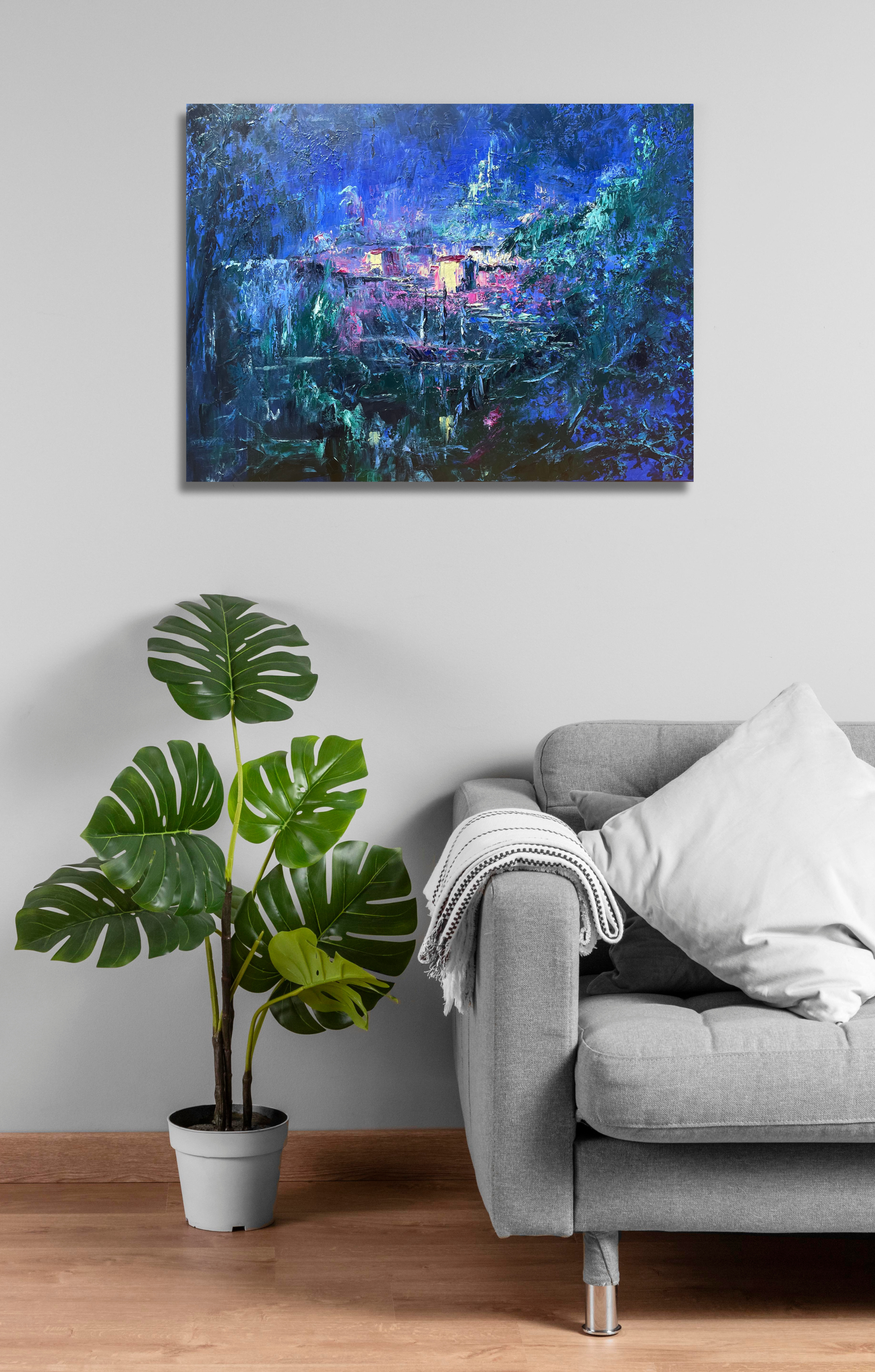 Segelschiff in Bucht, Ölgemälde auf Leinwand, 60x80cm