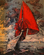 Segelschiff in Rot, Ölgemälde  100 cm x 80 cm