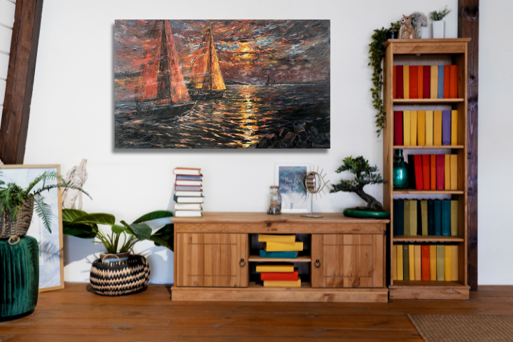 Segelboote, Ölgemälde 90 cm x 150 cm