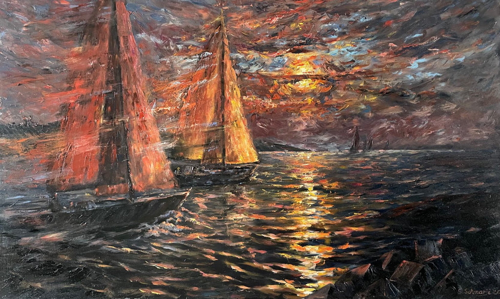 Segelboote, Ölgemälde 90 cm x 150 cm